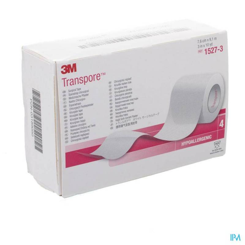 Transpore 3m Hechtpleister El.tr 75mmx9m 4 1527/3