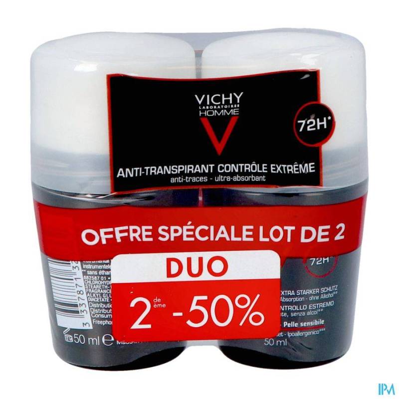 VICHY HOMME DEO A/TRANSP. 72U ROLLER DUO 2X50ML