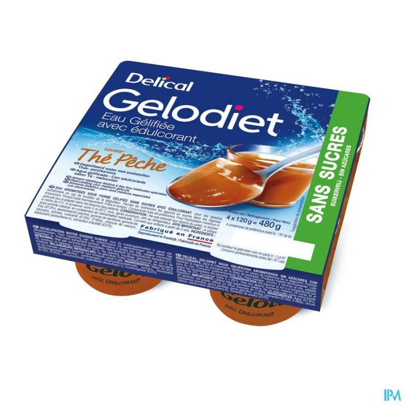 Delical Gelodiet Gelwater Zonder Suiker Perzikthee 4x120g