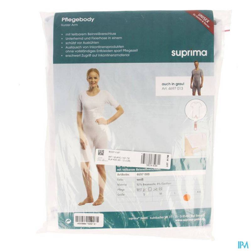 SUPRIMA 4697 BODY KORTE MOUW+BENENRITS WIT XL