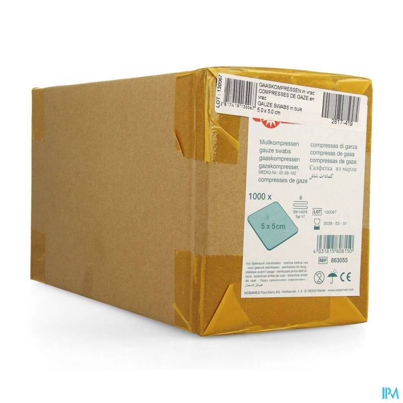 NOBA GAASKOMPRES 5X 5CM VRAC 1000 9300200