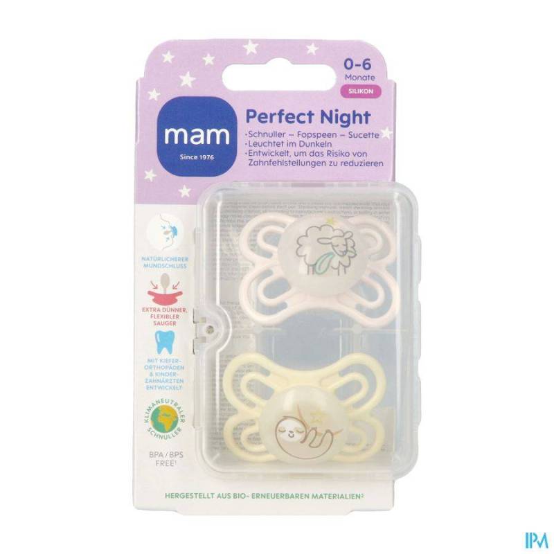MAM PERFECT NIGHT SUCETTE SILICONE BIO 0-6M UNI 2